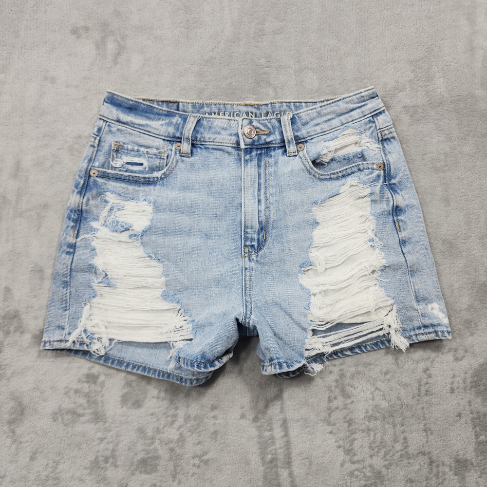 American Eagle Shorts Womens 2 Blue Mom Short Distressed Denim Frayed Casual